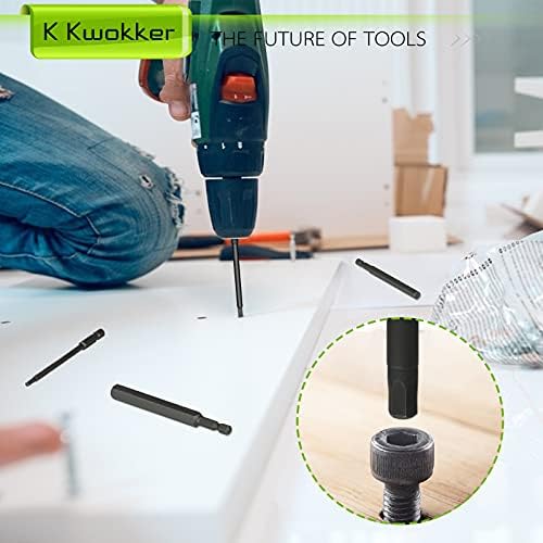 K Kwokker 10PCS 100MM Allen Wrench Drill Bits, 1/4 Inch Hex Shank Hex Screwdriver Bit Set, 1.5mm-12mm Black Allen Key Bit Set for Assembling IKEA Furniture