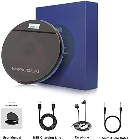 CD Player Portable, MONODEAL Portable CD Player for Car Anti-Skip Protection, Rechargeable Walkman CD Player with Headphones for Running & Traveling, Personal Compact CD Player for Seniors, Adult,Kids 7