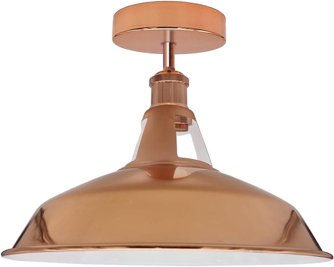 Ledsone Rose Gold Industrial Semi-Flush Mount Ceiling Light, 30Cm Vintage Metal Lampshade, Retro Farmhouse Ceiling Lamp Fixture For Kitchen, Dining Room & Living Room