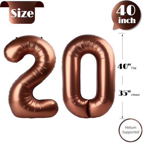 Image of Dark Brown Number 20 Balloon 40 inch, Coffee Brown 20 Number Balloons, 20th Birthday Decorations, Chocolate 20 Year Old Party Supplies