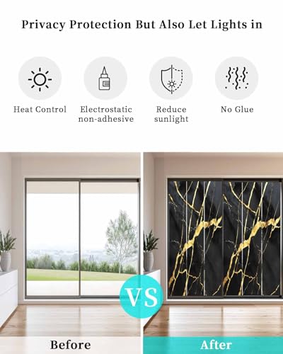Vinilo decorativo para ventana textura mármol negro y dorado miniatura 6