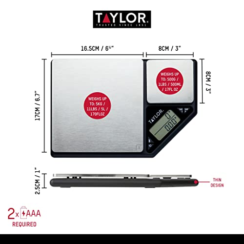 Kitchencraft Digital Kitchen Scale Dual Platform, Taylor Pro Professional Standard, Precision Accuracy And Tare Function, Brushed Stainless Steel, 5Kg Capacity Black/Silver #TOP2