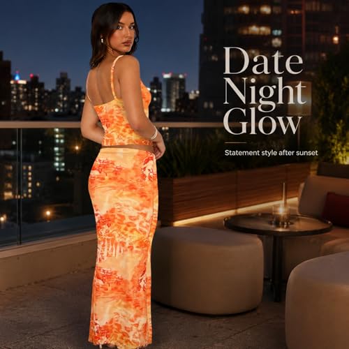 Image of Two Piece Skirt Set for Women - Sexy Sleeveless Spaghetti Strap Pleated Tank Top Maxi Long Skirts Sets