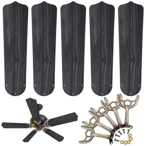 Yaocom 10 Pack 16.54 Ceiling Fan Replacement Blades and Blade Arms Kit for 42 inch Ceiling Fan 5 Blades and 5 Blade Arms with Mounting Hardware for Bedroom Living Room(Pointed Toe Black Oak)