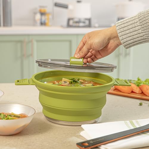 Image of Restaurantware-Hi Tek 2.5 Liter Collapsible Camping Pot, 20 Portable Cook Pots - With Lid, Stainless Steel Bottom, Silicone Camping Cookware, For Travel Or Outdoor Hiking- Restaurantware