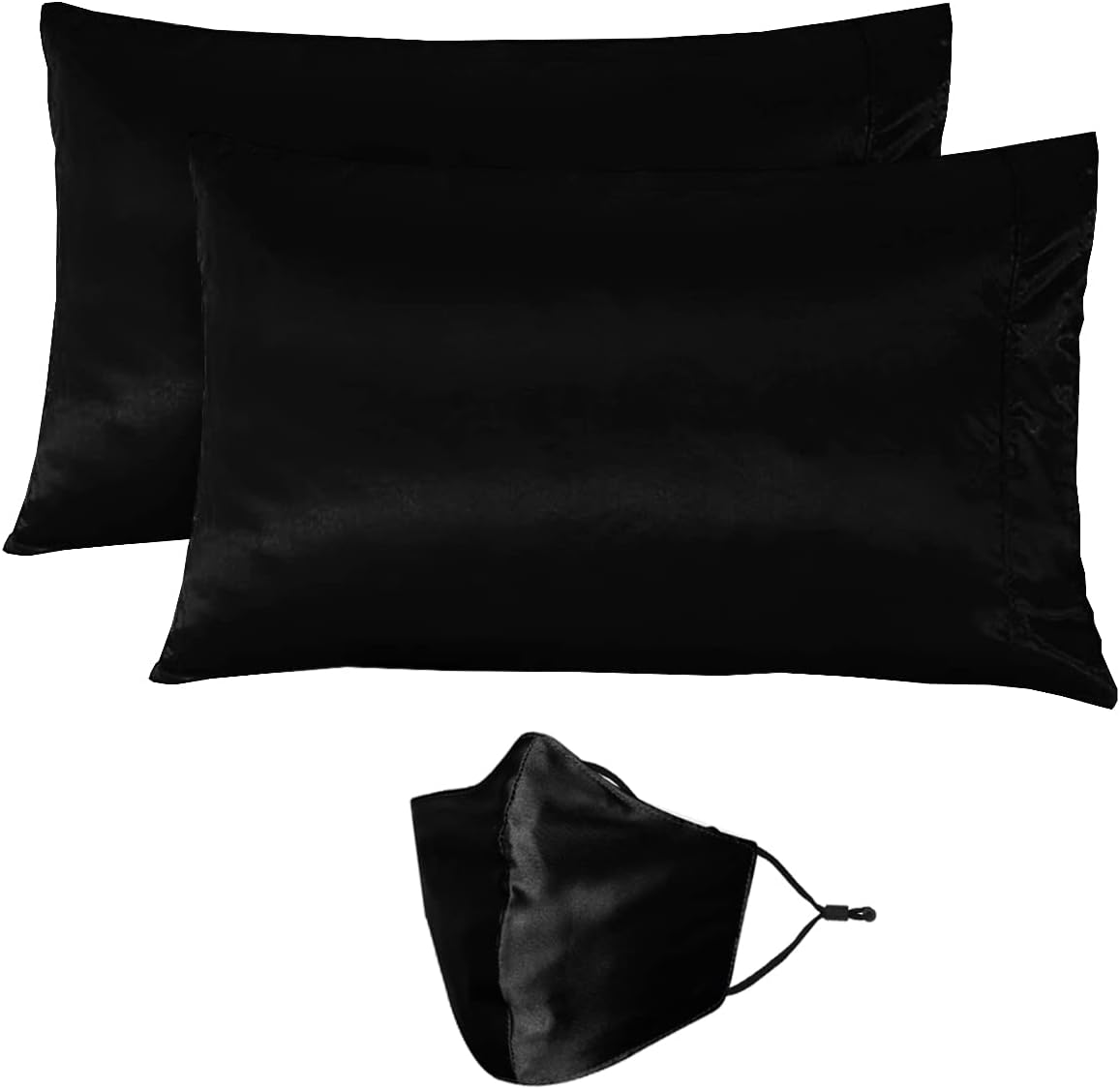 Milano Home Two-Pack Silk Satin Pillowcases Set for Hair & Skin Cool and Easy to WASH Standard Size 28x18 with Envelope Closure (Black)