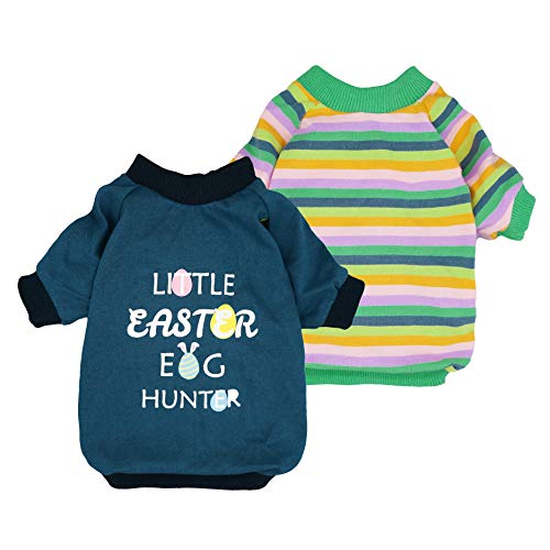Fitwarm 2-Pack Easter Day Little Easter Egg Hunter Dog Shirt for Pet Clothes 100% Cotton Puppy T-Shirts Cat Tee Breathable Stretchy Costumes Blue XXL