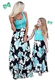 Qin.Orianna Mommy and Me Boho Floral Family Matching Maxi Dress with Pocket for Mother’s Day Green