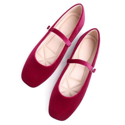 Image of TN TANGNEST Leather Flats for Women Retro Mary Jane Flats | Comfortable Square Toe Slip On Flats with Buckle Strap, Soft Work Flats Office Shoes
