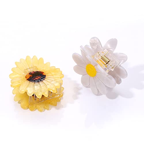 Vokone 2 Pack Flower Claw Clip Cellulose Acetate Daisy Sunflower Claw Hair Clip For Women Hair Jaw Grip Strong Holder For Thick Thin Hair(Daisy Sunflower) #TOP2