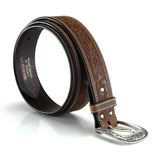 ARIAT Men's Leather Floral Embossed Belt, Medium Brown, 32 - Image 4