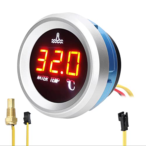 Sunydog 9-36 V Jauge de température de l'eau de 52 mm, compteur numérique de voiture, écran LED avec fonction d'alarme et capteur de température