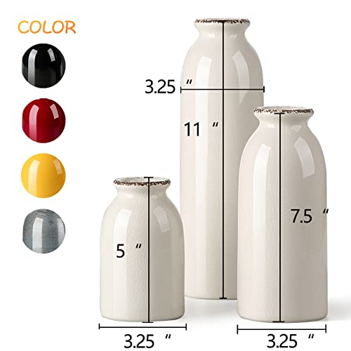 Clwlgo - Ceramic Country Vases, 3-Piece White Flower Ornament Vases, Modern Farmhouse Decor, Living Room Decor & Dining Table Centerpieces, Bookshelf, Fireplace & Entrance Decor, Housewarming Gifts #TOP1