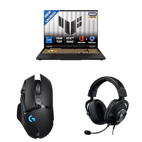 ASUS TUF F16 Gaming Laptop,14th Gen Intel i7-14650HX+8GB RTX 5060,16GB RAM,1TB SSD with Logitech G502 LS Wireless Gaming Mouse, 25000DPI Programmable and Logitech GProX Wired Gaming Headset