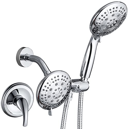 Cobbe Duschkopf mit Handbrause, Hochdruck-Duscharmatur-Set mit Schlauch, verstellbarer Halterung, Gummi-Unterlegscheiben, Dual [2-in-1] Duschsystem (poliertes Chrom)