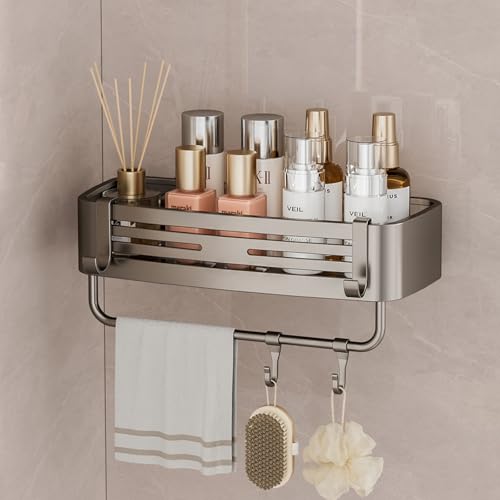 Bathroom Shelf Stainless Steel Shower Caddy Organizer Suction Cup Rustproof Aluminum No Drilling Wall Mounted Storage Rack for Bathroom Shower & Kitchen