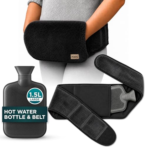 Wearable Hot Water Bottle Belt 1.5L Black Wrap Around Hot Water Bottle for Period Pain Relief Back Pain & Cramps Adjustable & Washable