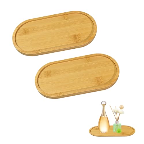 VYNZOR 2 Plateaux en Bambou, Plateau Salle de Bain en Bois pour Organisateur, Petit Plateau Décoratif pour Coiffeuse, Cosmetiques, Parfums, Bougies, Parfait pour Range...