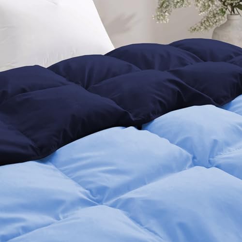 Image of Fluffy 600 GSM Winter Comforter Single Bed 60 inchX90 inch - 600 GSM Heavy Winter Quilt Microfiber Rajai /Duvet /Blanket Super Soft Single Size - Navy Blue /Sky Blue Color