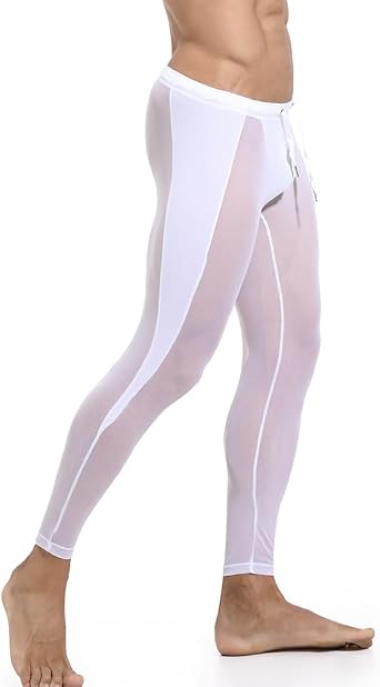 Men Yoga Leggings Pants Mesh See Through Compression Tight Slim Fit Active Workout Trousers