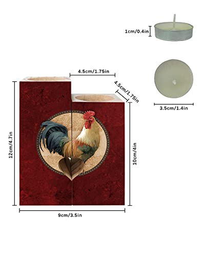 Farm Animals Wooden Candle Holders - Candlestick Holders With 2 Tealights To Friend Couple Mom, Birthday Gift Sister Gift Friend Gifts For Women, Vintage Rooster With Marble Texture #TOP2
