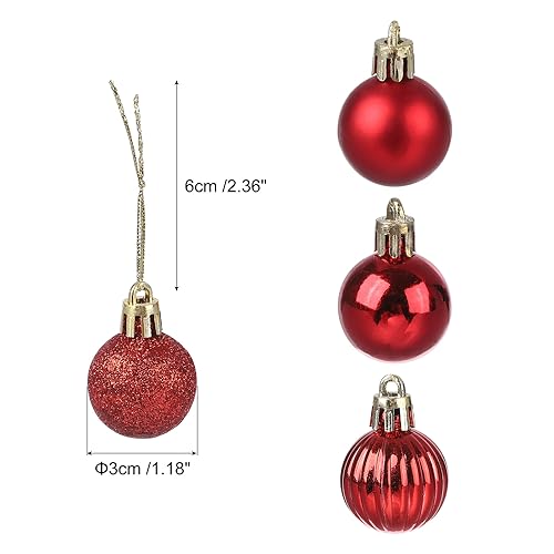 uxcell 24Pcs Red 1.18" Christmas Balls Ornaments Shatterproof Ornaments Hanging Baubles for Xmas Trees Wedding, Party Decorations - Image 2