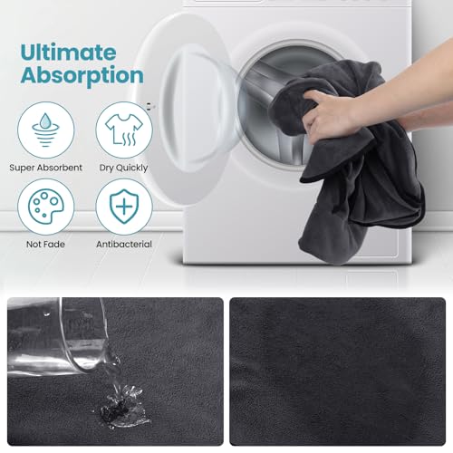 HAPPY HACHI Hunde Bademantel Mikrofaser Badetuch Hundebademantel Waschbare Super Saugfähig Feuchtigkeit Schnell Trocknend Handtuch Strandtuch für Kleine Mittlere und Große Hund Katze (Grau, L)