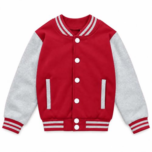 Image of Kids Baseball Jackets Boys Girls Fit Varsity Jacket Casual Lightweight Plain Button Cardigan School Coat