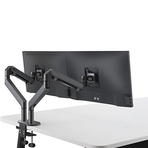 Brazo dual para monitor de 10-27 pulgadas con pistón de gas negro
