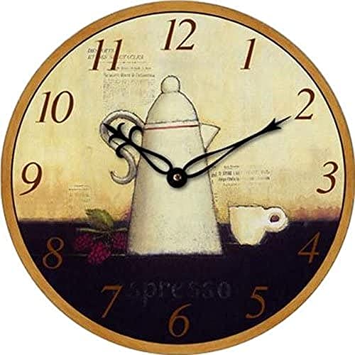 techno line Coffee Pot Theme Quartz Wall Clock, Wood, Beige, 34 x 3.3 x 34 cm
