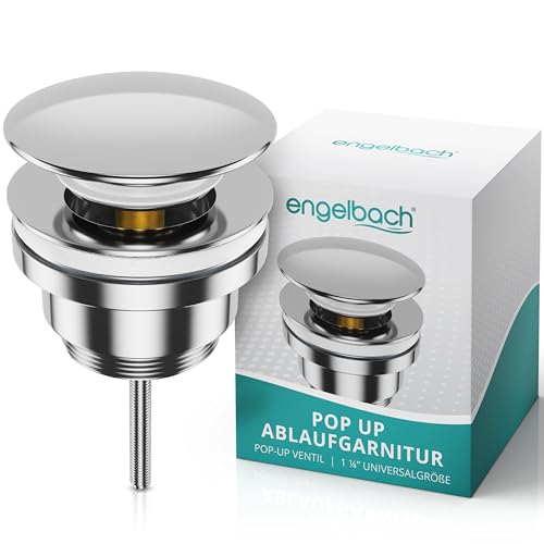 Engelbach® Universal Waschbecken Ablaufgarnitur (Extra Platzsparend) - Pop up Ablaufventil mit Überlauf (Auch für Waschtische) Herausziehbarer Stöpsel - inklusive Einbauanleitung
