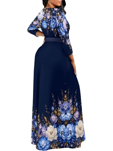 Image of Plus Size Maxi Dress for Women V Neck 3 /4 Sleeve Wrap Dress