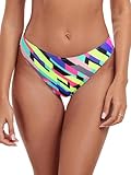 RELLECIGA Women's Neon Striped Mid Waisted High Cut Bikini Bottoms Size Medium