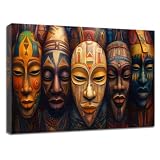 ZQQART Afrikanische Maske Leinwand Wanddrucke Aborigine Maske Bilder Stammes Ethnische Kultur Wanddekoration Abstrakte schwarze Kunst Gemälde (braun,50x75cm)