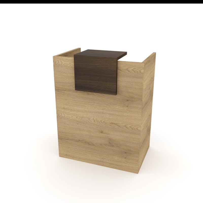 Mostrador de Recepción y Oficina. Facil Montaje –Color Base Olmo, Color sobremostrador Nogal | 80x105x50 cm | Fabricado en España