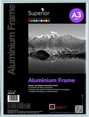 Stewart Superior A3 Brushed Aluminium Picture Frame with Perspex Safety Glass - Black