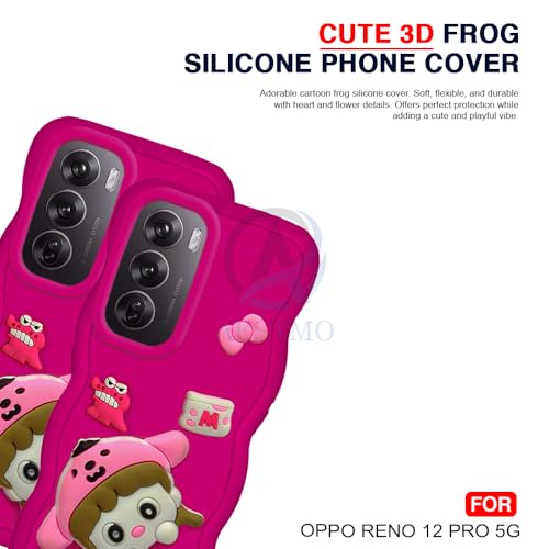 Image of AESTMO Back Case Cover for Oppo Reno 12 Pro 5G | 3D Cute Fun Cartoon Characters | Anti Slip Grip Cute Wave Curly Frame Shape | Full Body Protection Back Cover for Oppo Reno 12 Pro 5G (Pink)