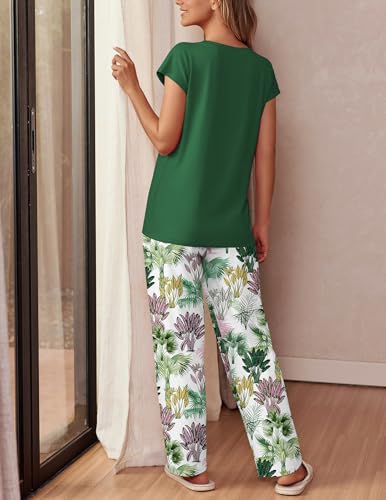 Image of Ekouaer Womens Pajama Sets Cap Sleeve Sleepwear Tops and Long Pants Comfy Pjs 2 Piece Lounge Set with Pockets S-XXL