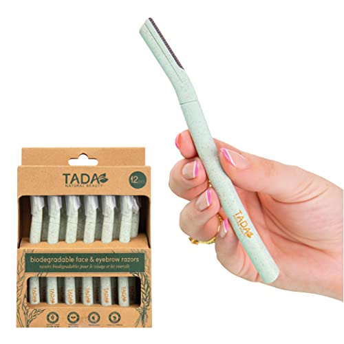 TADA Natural Beauty Biodegradable Dermaplaning Tool 12pk, Face Eyebrow Face Razors, Face Shaver & Exfoliating (Green)