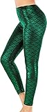 Jescakoo Green Mermaid Leggings for Women Halloween Leggings Stretch Ankle Length M