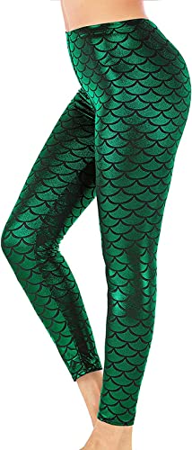 Jescakoo Green Mermaid Leggings for Women Halloween Leggings Stretch Ankle Length M