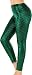 Jescakoo Digital Print Mermaid Fish Scale Shiny Leggings for Women Deep Green M