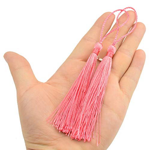 Image of 100pcs 13cm /5 Inch Silky Floss Bookmark Tassels with 2-Inch Cord Loop and Small Chinese Knot for Jewelry Making, Souvenir, Bookmarks, DIY Craft Accessory (Rouge)