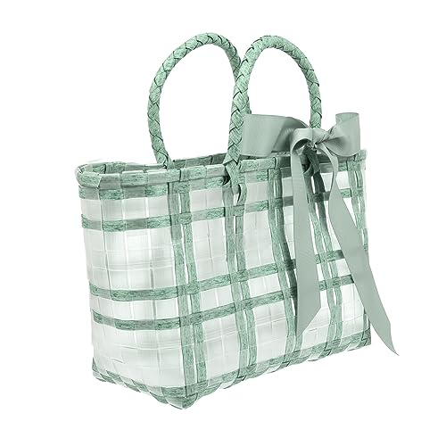Woven Beach Bag for Women Portable Handbag Lightweight Handwoven Tote with Comfortable Handle for Summer Outings Travel and Light Green