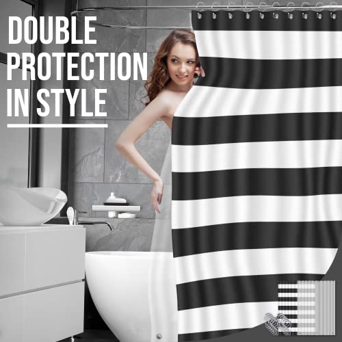 Clara Clark Black Bathroom Accessories Set, 9 Piece Bathroom Set With Shower Curtain Set Liner And 12 Hooks, Soap Dispenser & Dish, Toothbrush Holder With Cup, Toilet Bowl Brush And Holder, Trash Can #TOP4