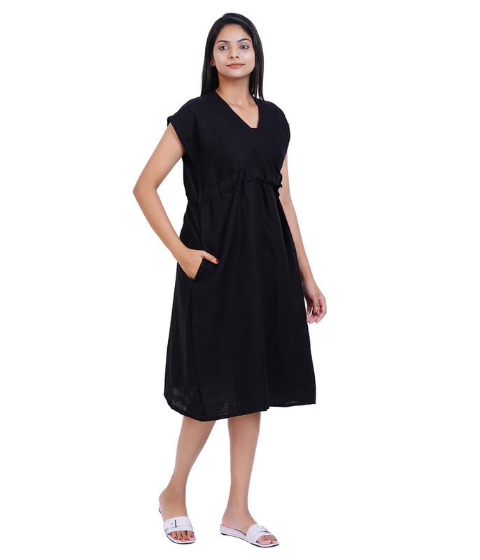 Image of MENMAII Wrap Dress [Size - L- 4XL ] - Full Open Multipurpose Night Gown -a Kind of Adaptive Clothing with Pocket for Women [Black -XL /Knee Length ]