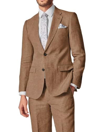 TUXBURNTXZ Mens Linen Suits 2 Piece Brown Suits for Men