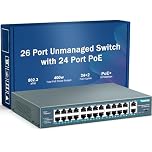 YuanLey 26 Port PoE Switch, 24 PoE+ Port 100Mbps, 2 Uplink Gigabit, 802.3af/at 400W High Power, Rackmount Unmanaged Plug and Play