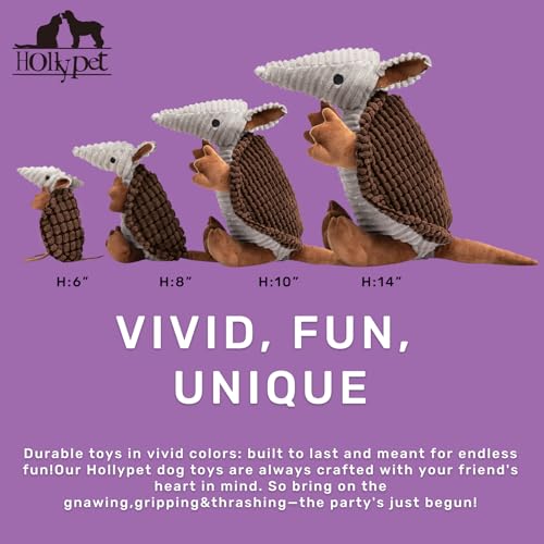 Image of Hollypet Plush Dog Squeaky Toy Stuffed Armadillo Animal Pet Puppy Chew Toys with Clean Teeth for Small Medium Large All Breed Sizes Dogs, Brown, 6 in
