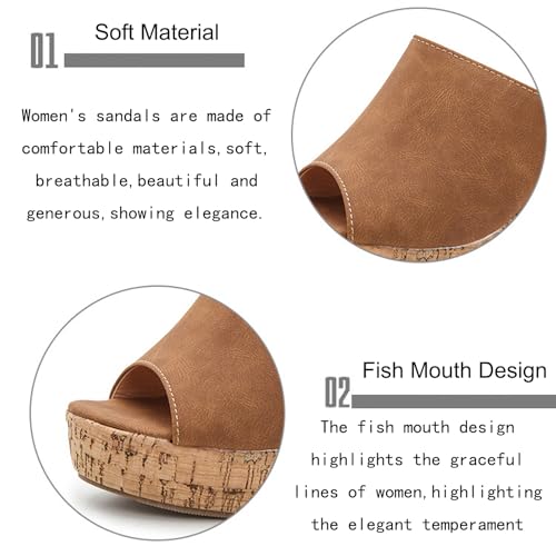 PURCHAWEE Women's Slip On Wedge Sandals Mules Summer Casual Comfortable Open Toe Platform Cork Wedges Slides Beach Shoes4